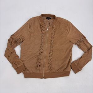 VTG Privy Jacket Women’s M Suede Brown Tan Zip Up Lace Up Design Y2K